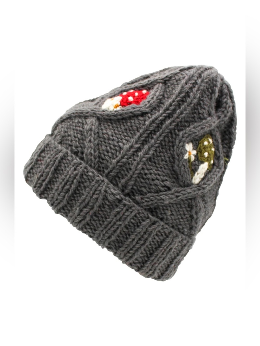 New With Tags Lakhays Gray Wool Cable Knit Mushroom Beanie